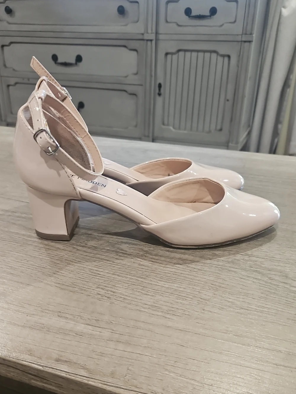 Steve Madden Muted Pink Patent Ankle-Strap Block Heels little girl's size 3